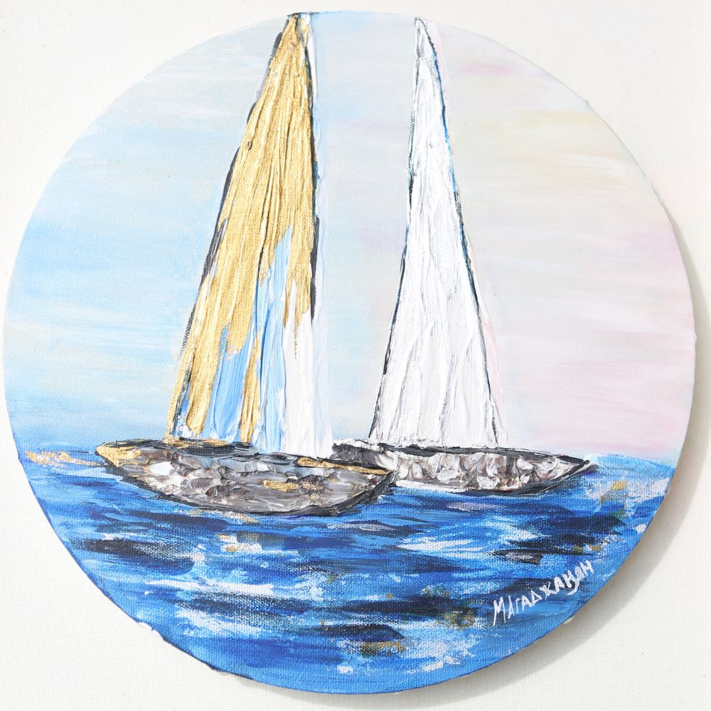 Golden Voyage – Original Round Canvas Seascape Painting