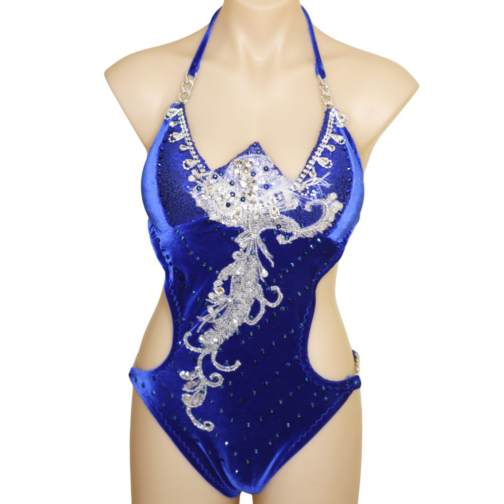 Royal Blue Velvet One-Piece – Pro Cut Competition Swimsuit for fitness Competitions
