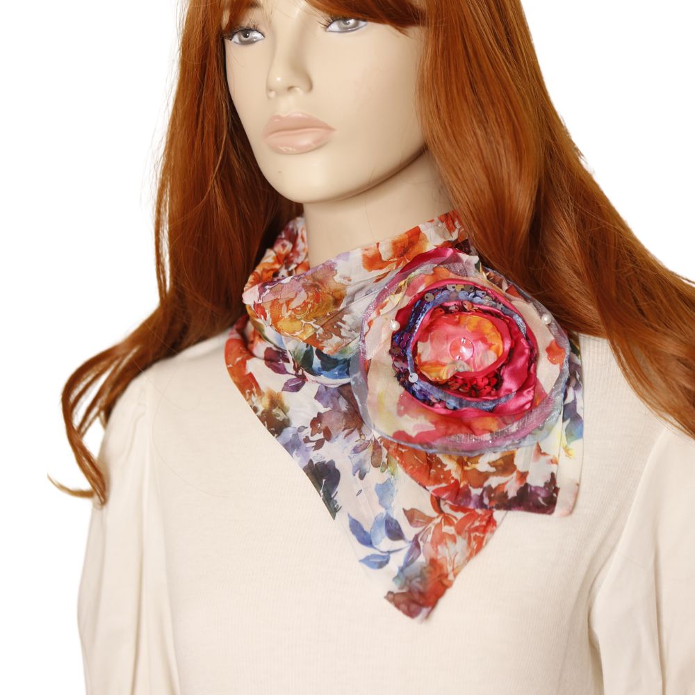 Floral Scarf with Handcrafted 3D Bloom – Preorder