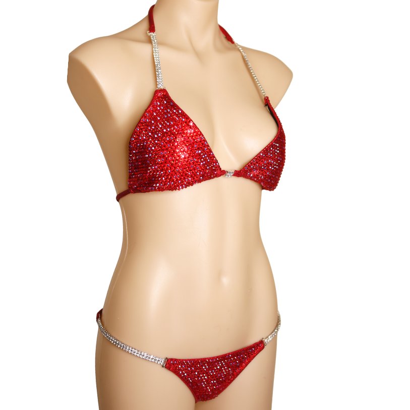 Bikini for Fitness Competition – Red Crystal Embellished with Connectors
