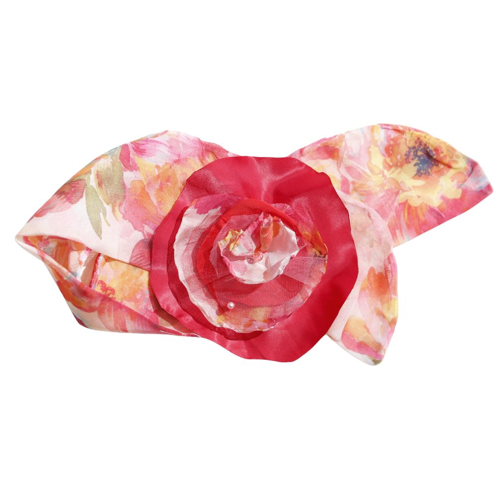 Floral Radiance Red Bloom Handcrafted Scarf with Flower – Preorder