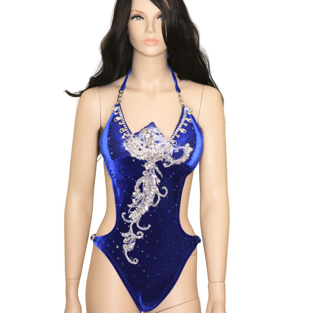 Royal Blue Velvet One-Piece – Pro Cut Competition Swimsuit for fitness Competitions