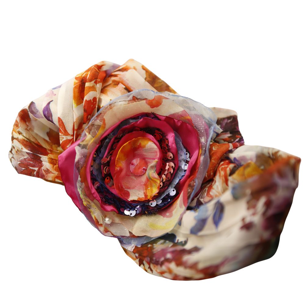 Floral Scarf with Handcrafted 3D Bloom – Preorder
