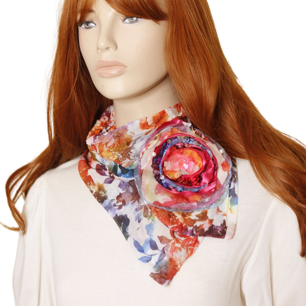 Floral Scarf with Handcrafted 3D Bloom – Preorder