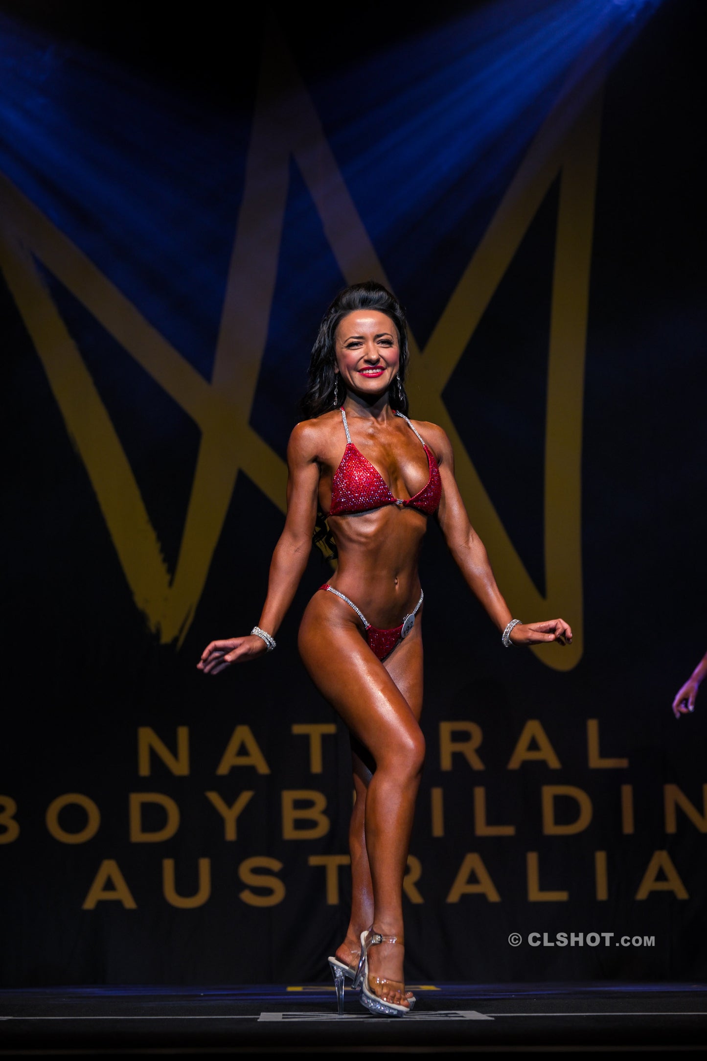Bikini for Fitness Competition – Red Crystal Embellished with Connectors