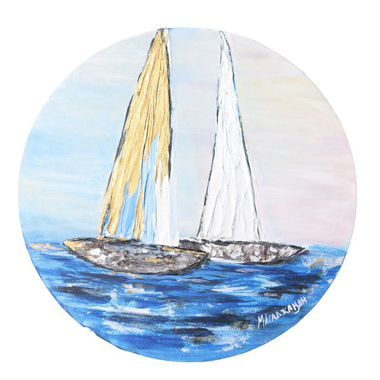 Golden Voyage – Original Round Canvas Seascape Painting