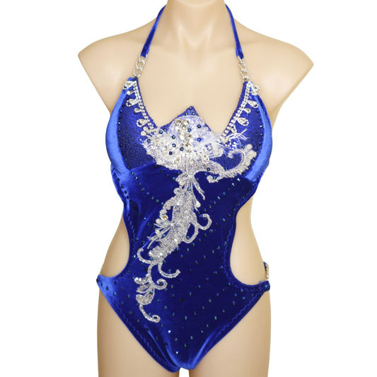 Royal Blue Velvet One-Piece – Pro Cut Competition Swimsuit for fitness Competitions