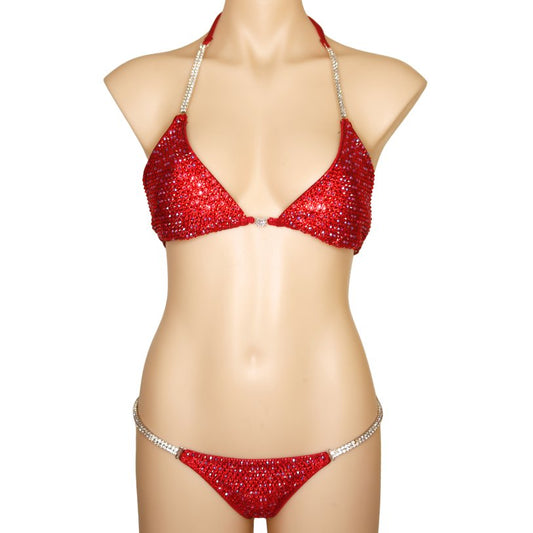 Bikini for Fitness Competition – Red Crystal Embellished with Connectors