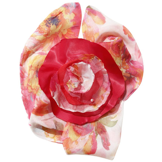 Floral Radiance Red Bloom Handcrafted Scarf with Flower – Preorder