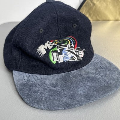 Black baseball cap featuring "Melbourne 1996 Australian Grand Prix" bold spellout, by Goodsports International.