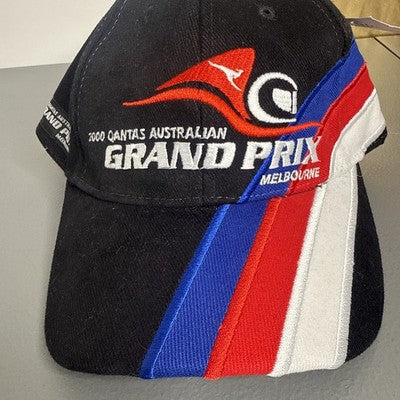 Multi-colored Qantas Australian Grand Prix Melbourne 2000 baseball cap, featuring classic racing design and branding.