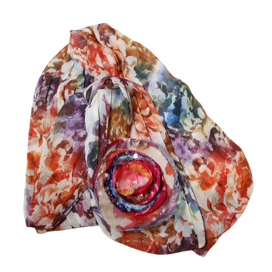Floral Scarf with Handcrafted 3D Bloom – Preorder