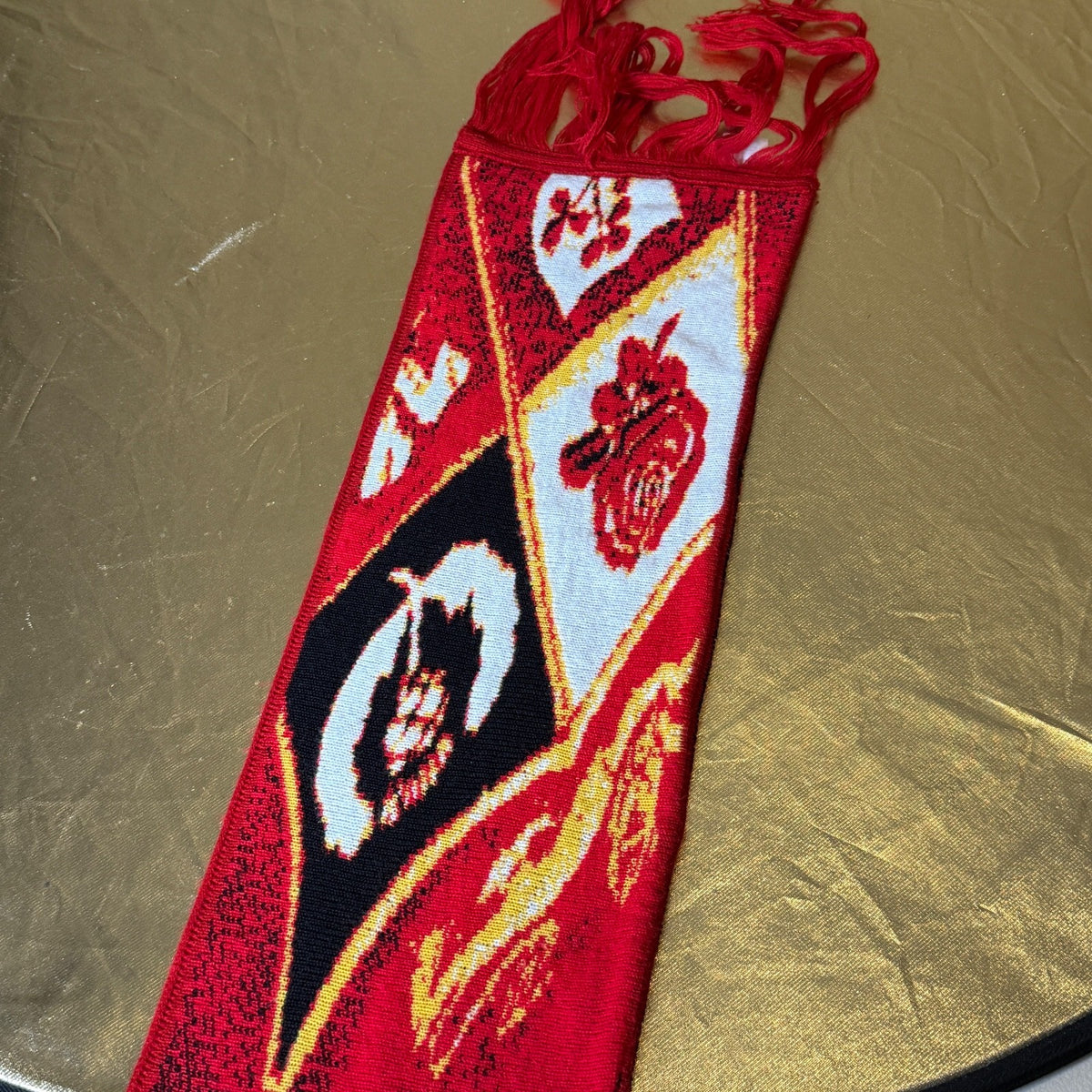 Multi-colored wool art scarf featuring Brian O'Driscoll, commemorating the Lions Tour Australia 2005.