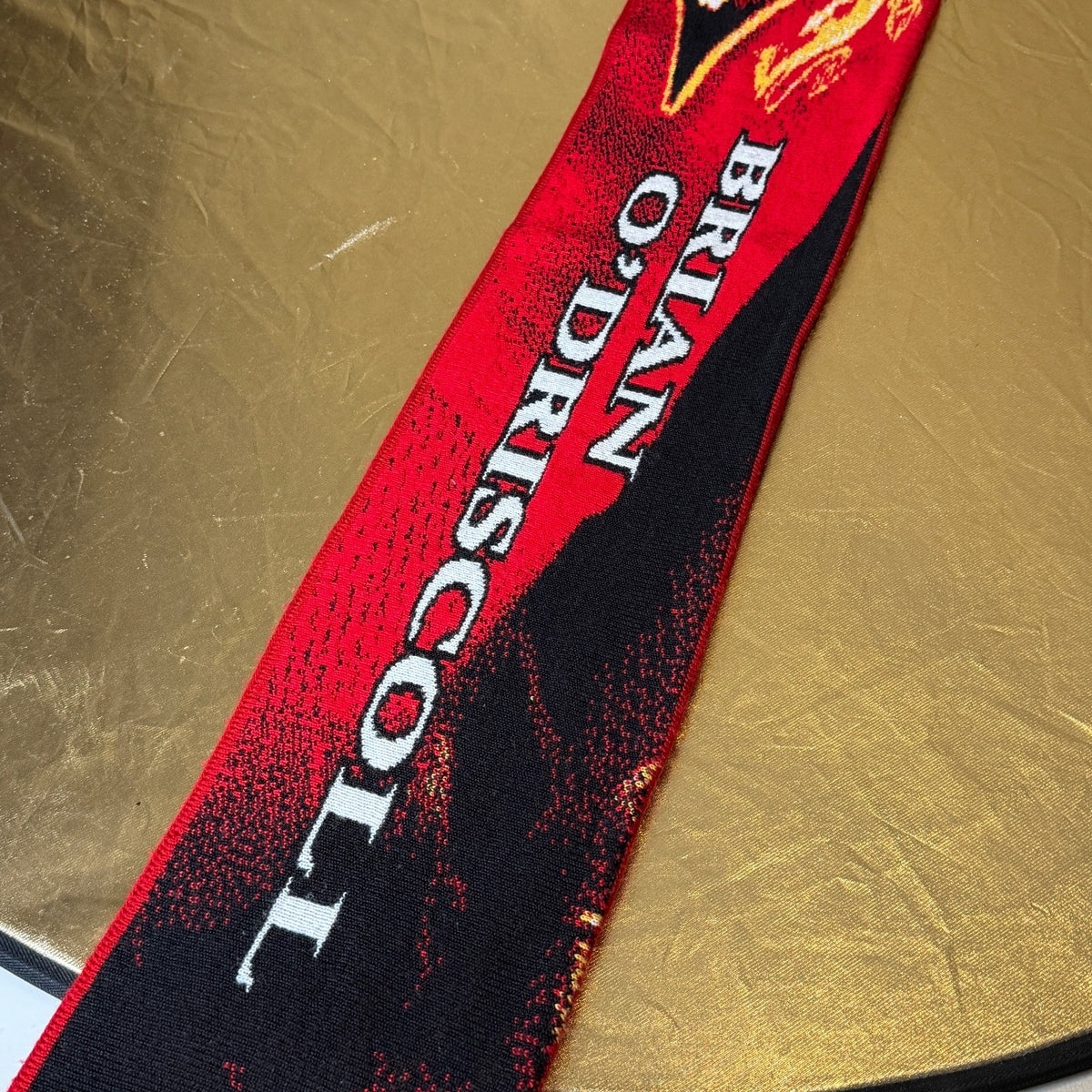 Multi-colored wool art scarf featuring Brian O'Driscoll, commemorating the Lions Tour Australia 2005.